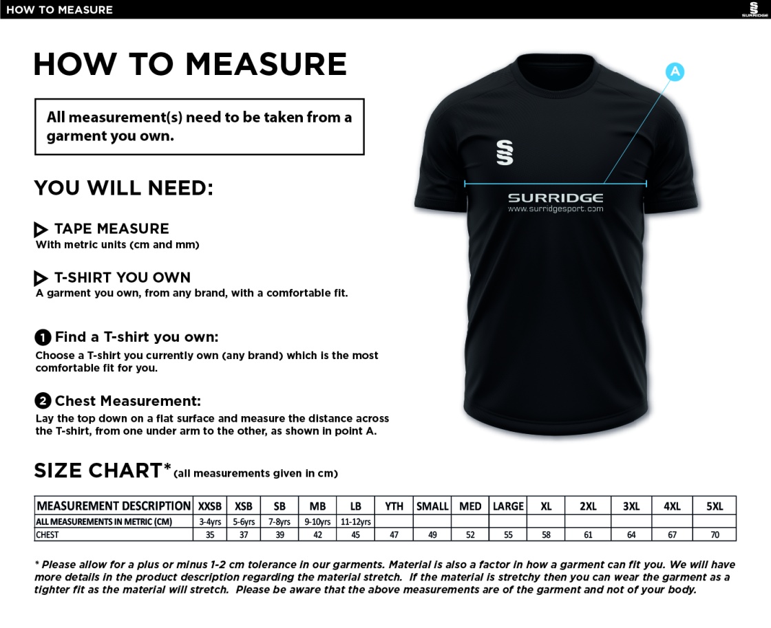 Kemsing CC - Dual Games Shirt - Size Guide