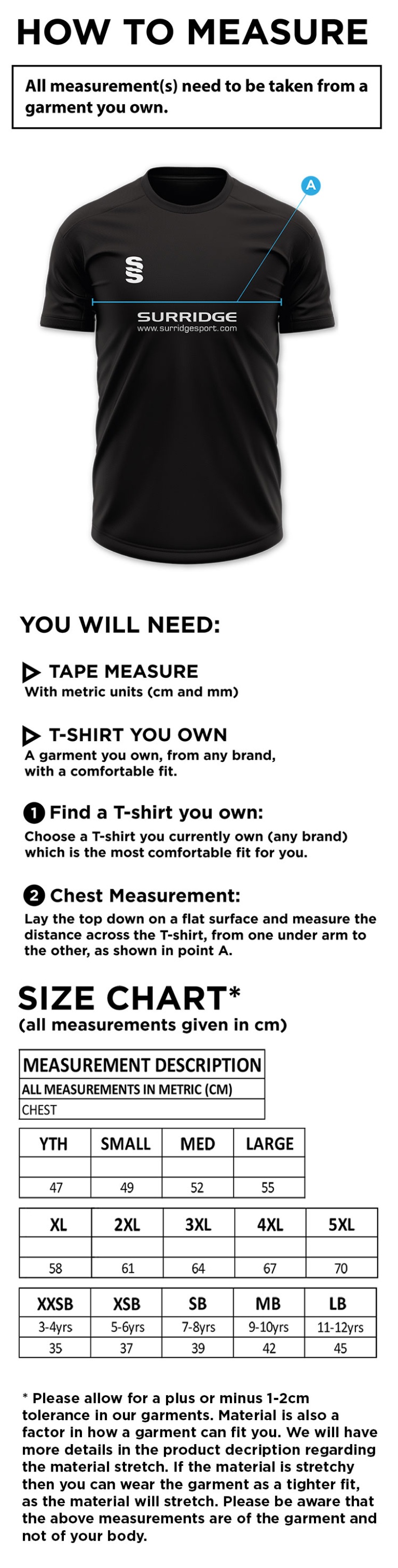 Kemsing CC - Dual Games Shirt - Size Guide